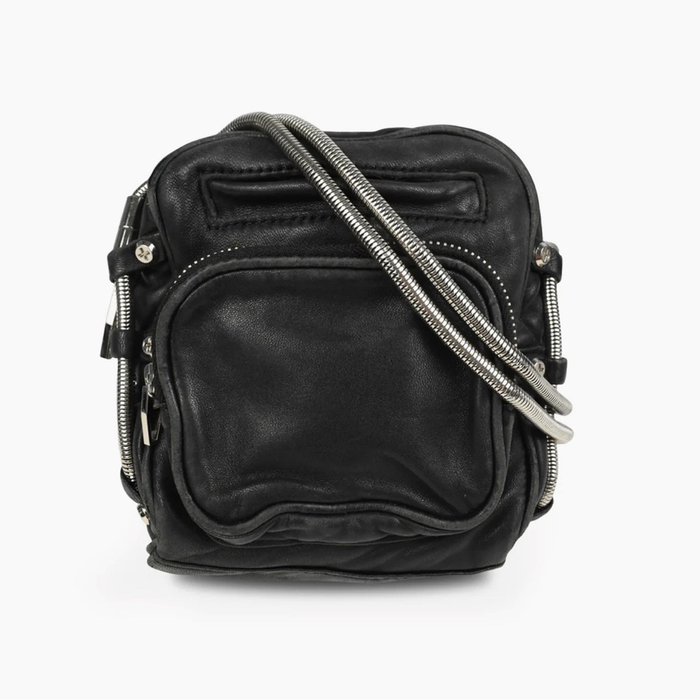 ALEXANDER WANG Black Leather & Silver Chain Mini "Brenda" Bag